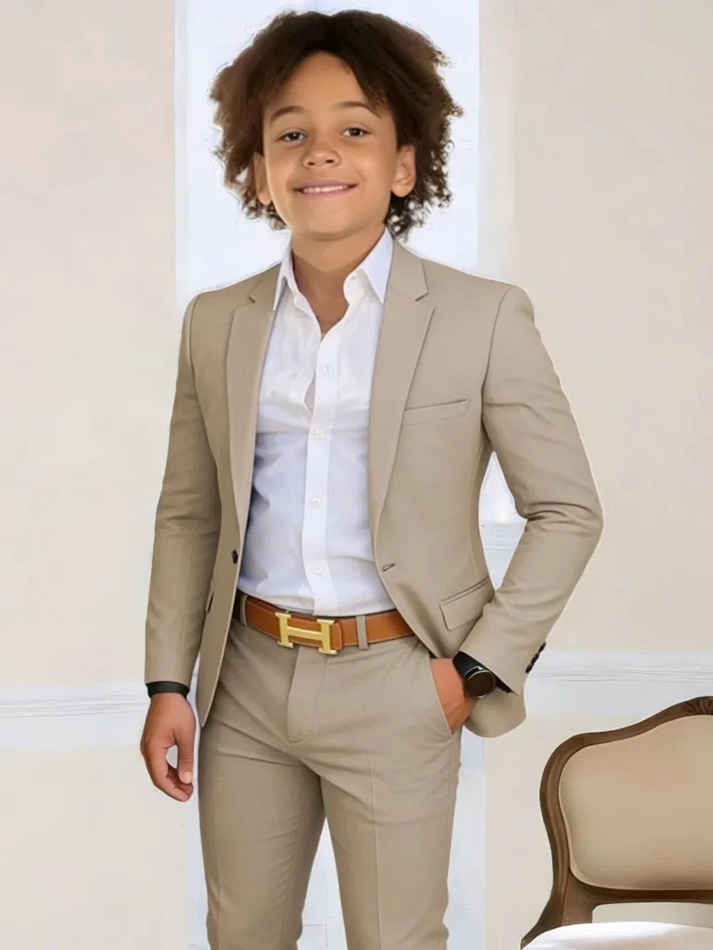 Boys Stylish Suit Set 2 Pieces Piano Performance Wear Ome Button Classy Kids Slim Fit Suits For Wedding Notched lapel Tuxedo