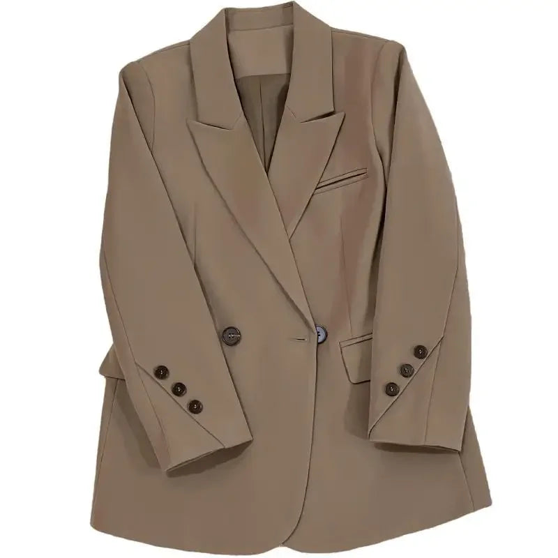 Women's 2025 SS FW Brown Double Breasted Loose Blazer Korean Trendy Casual Workwear Slimming Chic Fashion Internet Hot Jacket