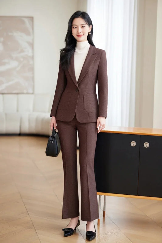 Fashionable professional women's high-quality two-piece trousers + blazer set. 2025 autumn and winter new styles