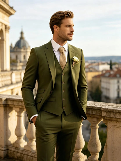 New Business Casual MC Wedding Groom Best Man Dress Green Men's Suit Three-piece Set Wedding Suits for Men Mens Suits Set
