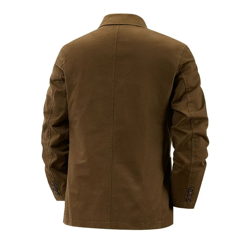 KIDWHXR Blazer Men Loose Turn Down Collar Single-breasted Male Outerwear Retro Business Casual Long Sleeve Pocket Man Suit Coat