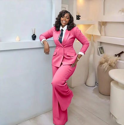 Classic Professional Burgundy Double Breasted Women's Suit Office Formal 2 Piece Jacket Pants Set Casual Daily Streetwear