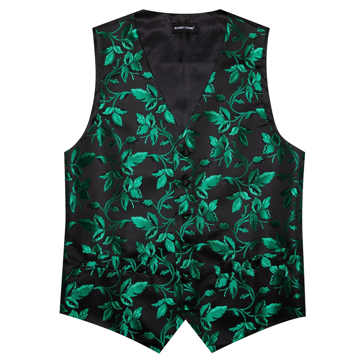Vest Men Formal Green Floral Dobby Waistcoat Wedding Party Suit Set