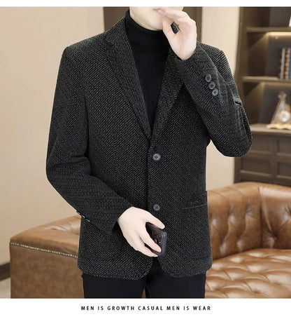 Middle-aged and young business suits, golden mink fleece casual Chenille woolen jackets for men in autumn and winter, with added
