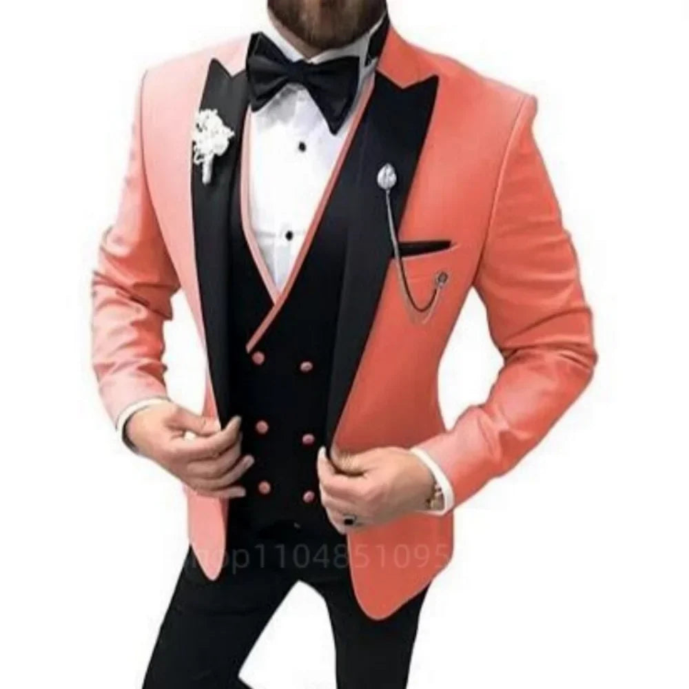 Men's 3-Piece Double Breasted Suit – Peak Lapel Tuxedo Jacket, Vest & Pants for Weddings & Formal Events