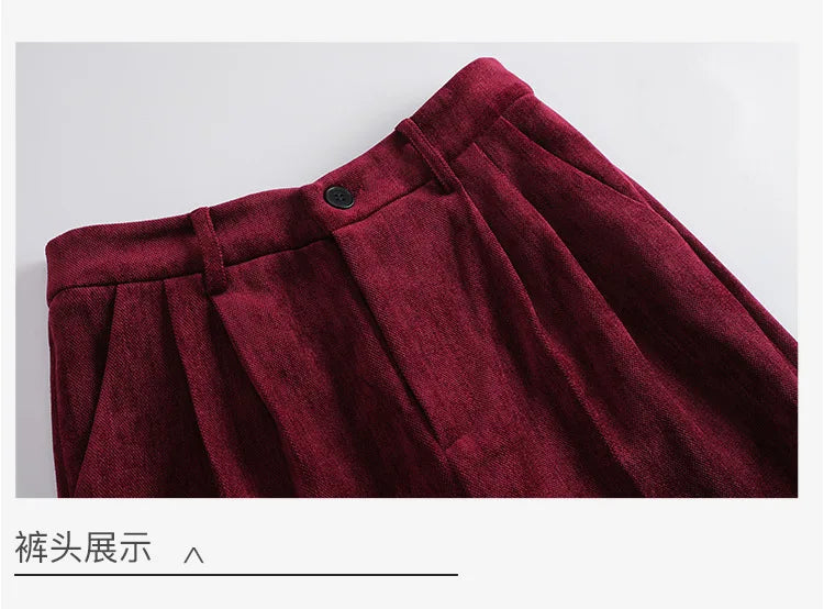 Pleuche Women Suits Office Sets 2024 Autumn New Fashion Notched Double Breasted Blazers Vintage Casual Wide Leg Pants Suits