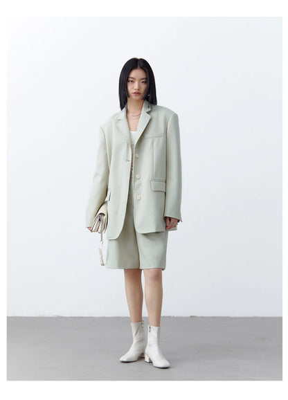 Fashion Women Woolen Blazers Solid Loose Casual Single-breasted Twill Suit Coat Office Ladies Jacket Spring Summer 2026