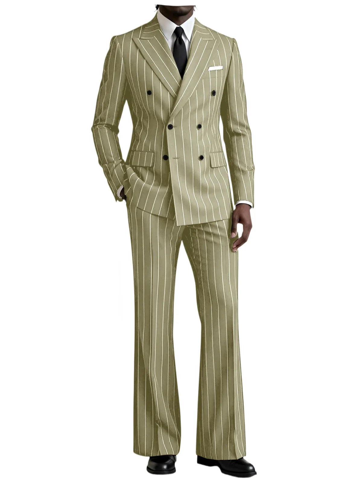 Men's 2 Piece Suit Pinstripe Double Breasted Peak Lapel Slim Fit Flared Pants Wedding Prom Business Formal Parties Chic Outfit
