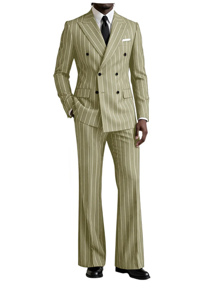 Men's 2 Piece Suit Pinstripe Double Breasted Peak Lapel Slim Fit Flared Pants Wedding Prom Business Formal Parties Chic Outfit