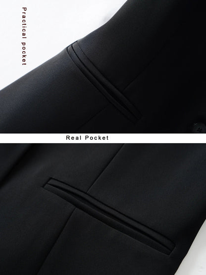 Black Round Neck Single-Breasted Fashion Vest for Women, Spring & Fall Fashionable Slim Sleeveless Suit Vest Top for Outer Wear