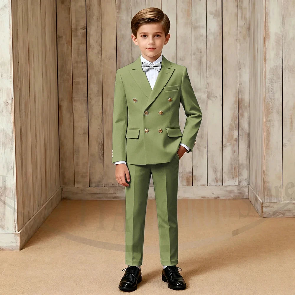 Chic Boys Suit Fashion Double Breasted Peak Lapel Wear Formal Wedding Party Prom Kids Elegant Gentleman Outfit 2 Piece Set