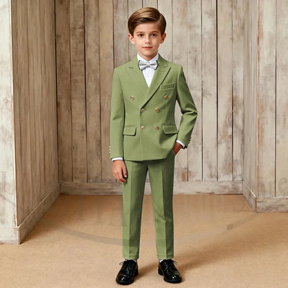 Chic Boys Suit Fashion Double Breasted Peak Lapel Wear Formal Wedding Party Prom Kids Elegant Gentleman Outfit 2 Piece Set