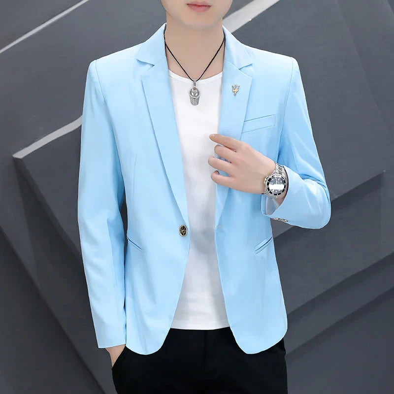 Men's Korean Slim Fit Pink Suit 2025 Fashion Casual Coat Handsome Personality Spring Autumn Trendy Streetwear