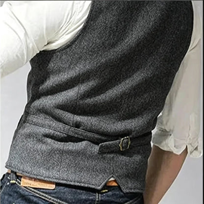 Men's Waistcoat Herringbone Double Breasted Vest for Wedding Banquet