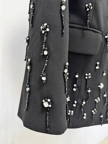 Solid Blazer Women Beaded Rhinestone Embellished Lapel Long Sleeve Dangling Charms Formal Evening Party Suit Jacket 2026