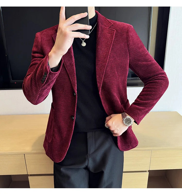 Autumn Winter New Chenille Velvet Suit Jacket Men's Casual Business Fashion Formal Party Coats  Tailcoat Men's Clothing 4XL-M