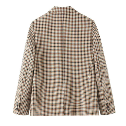 Stylish Plaid Pant Suits for Women New in Commuting Style Two Pieces Straight Plaid Blazer Matching Tonal Pleated Wide Leg Pants