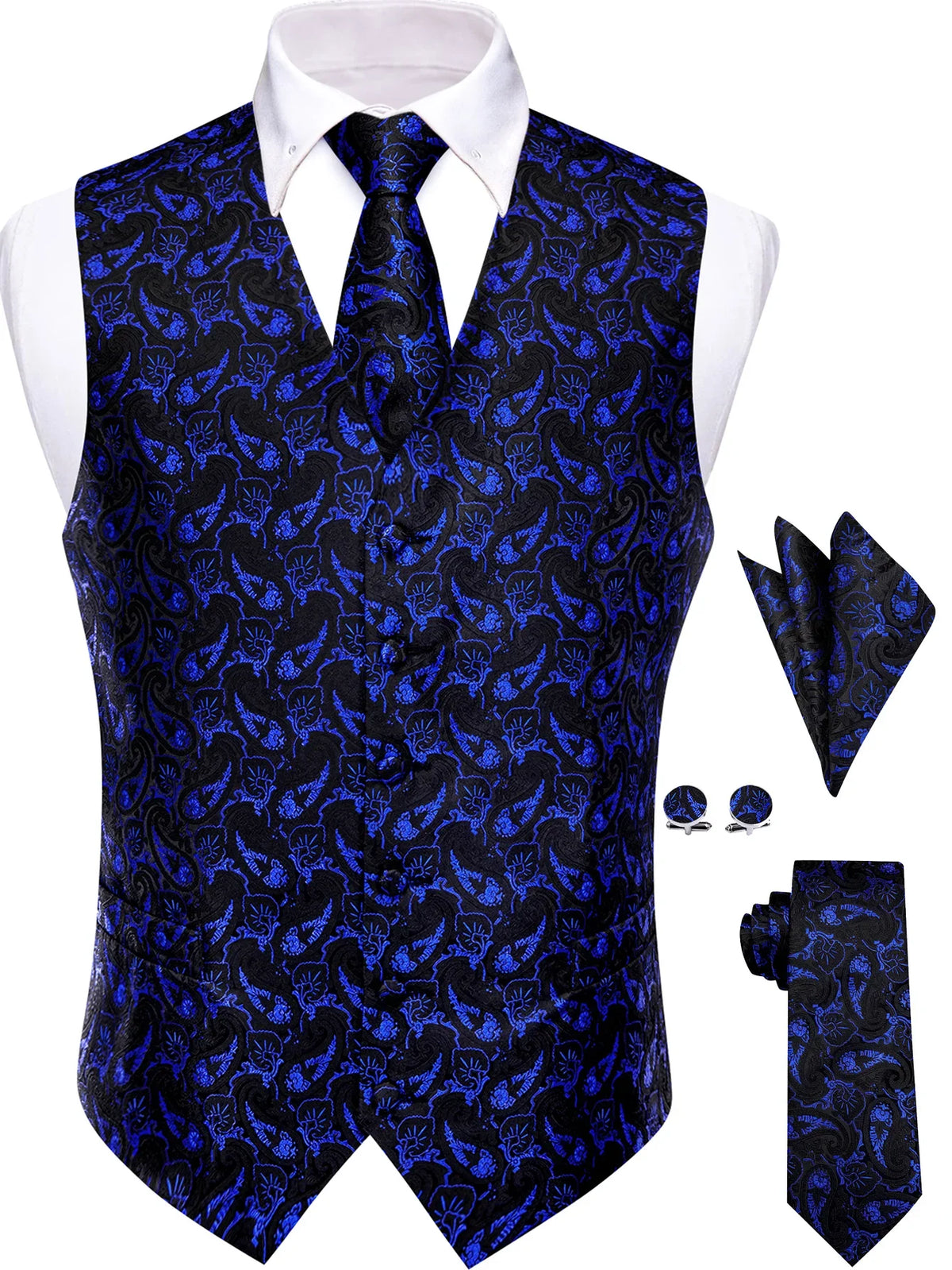 Men's Paisley Floral Vest Suit Set for Weddings & Parties – Multi-Color