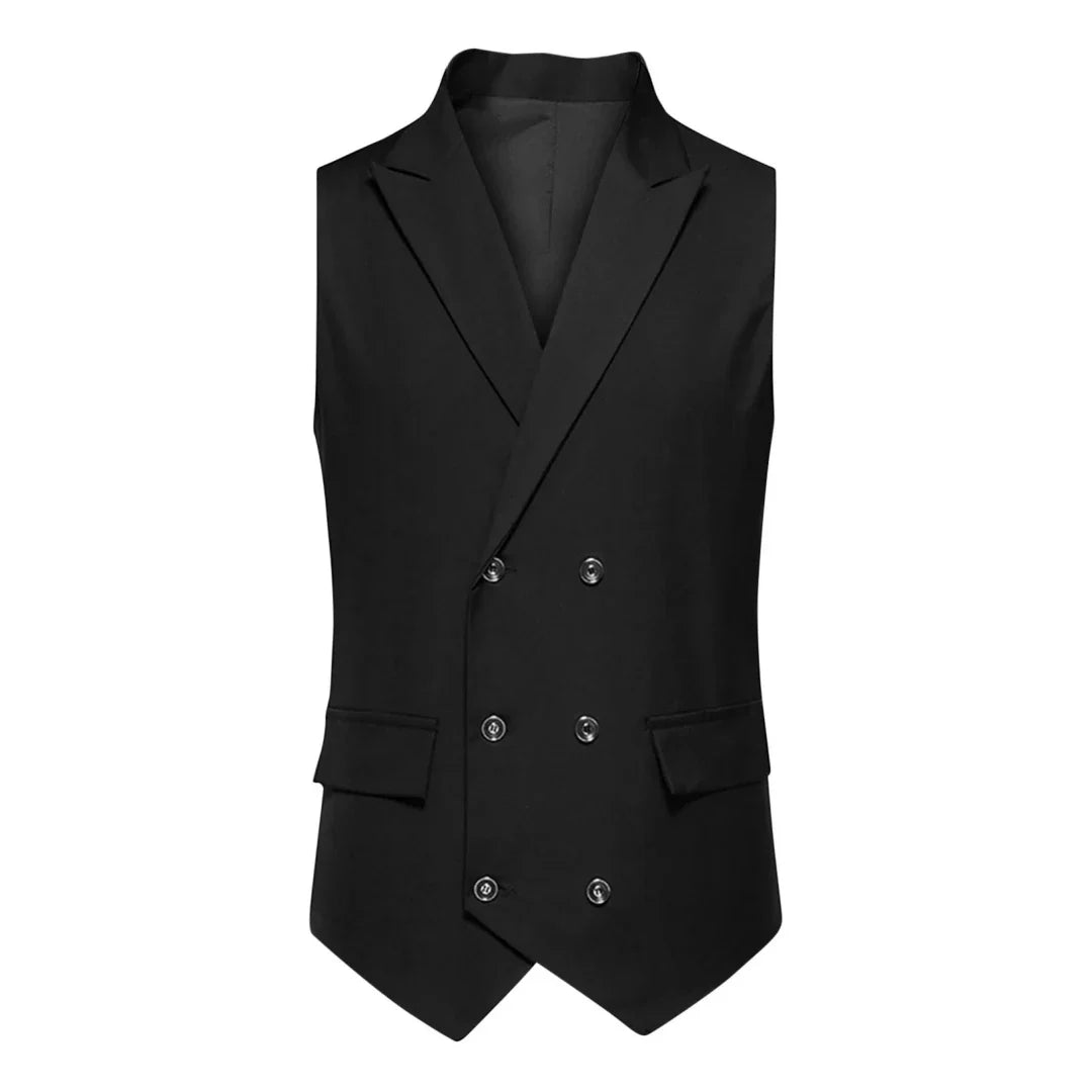 Men's Suit Vest with Lapel Double Button Solid Waistcoat for Wedding and Business