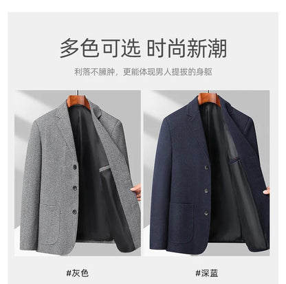 Men's Wool Blazer Herringbone Pattern Casual Business Suit Jacket Comfortable and Stylish Coat