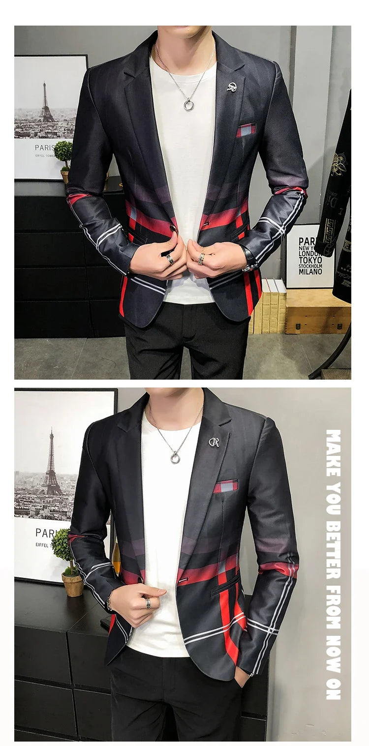 Men's Blazer Suit Jacket 2025 Spring New Fashion Korean Slim Suit Jacket Social Prom Dress Jacket Men's High Quality Clothing