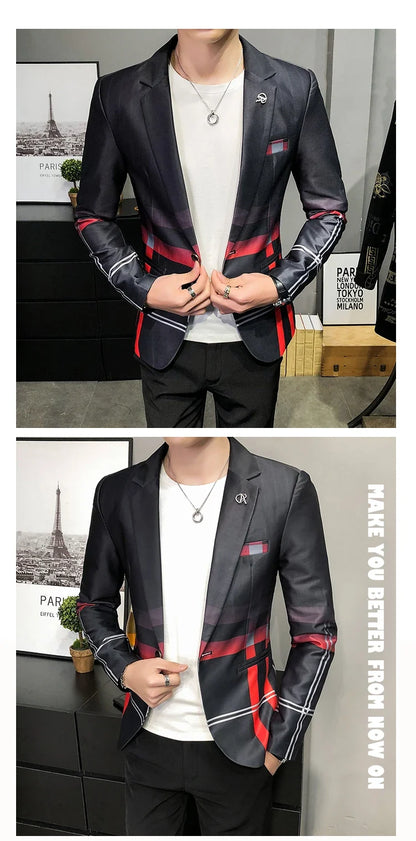 Men's Blazer Suit Jacket 2025 Spring New Fashion Korean Slim Suit Jacket Social Prom Dress Jacket Men's High Quality Clothing