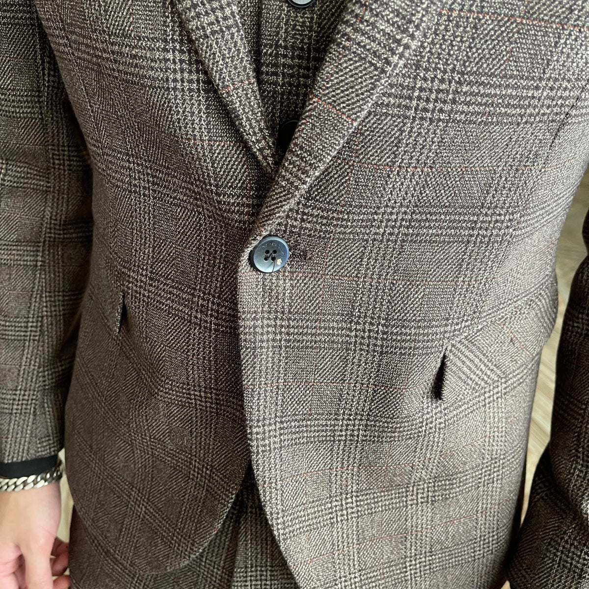 Ensemble costume trois pièces à carreaux modifié de haute qualité de style coréen britannique pour hommes - Gilet et pantalon de costume décontracté élégant