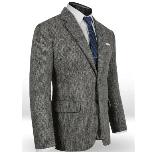 Men's Suit Blazer Herringbone Single Breasted Formal Jacket for Wedding and Groom Wear