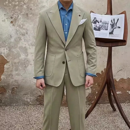 Fashion Mens New Breathable Spring Summer Blazer Pants Two Piece Set Slim Fit Business Casual Work Suit Wedding Party Dress Suit