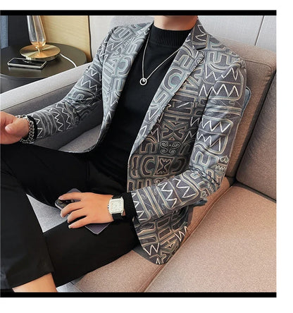 Brand Luxury Suit Jacket for Men 2023 Autumn Printed Casual Busines Blazer Masculino Slim Fit Wedding Groom Social Dress Coat