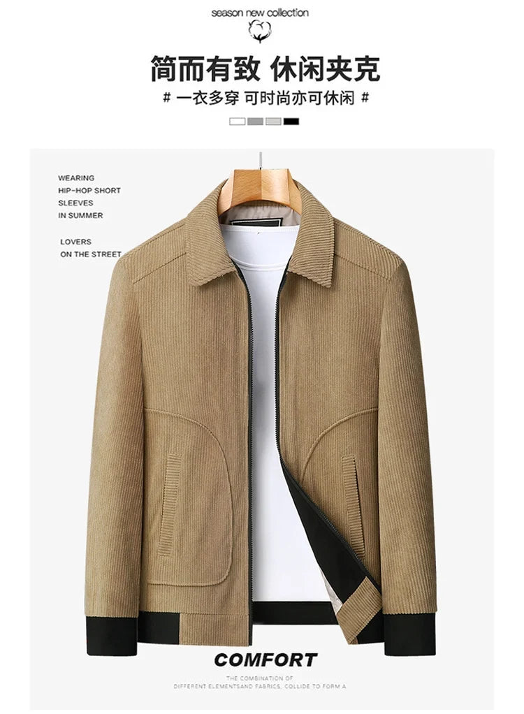 Men's High-Quality Corduroy Jacket Plus Size Lapel Thick Autumn Winter Warm Casual Gown for Older Generations