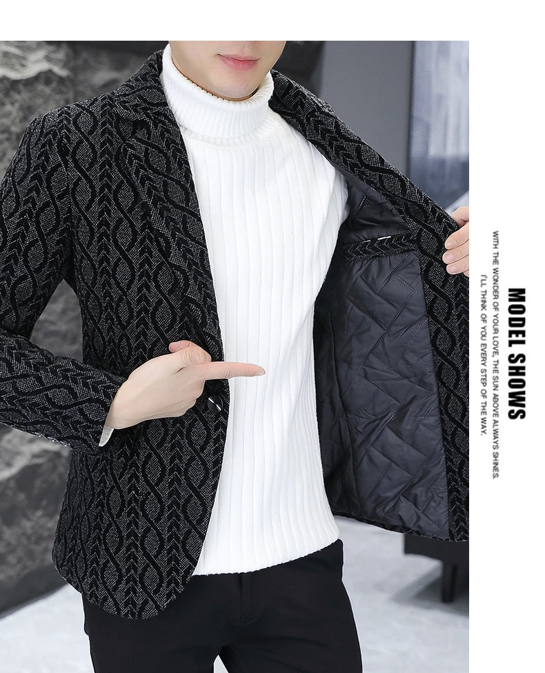 Blazer Autumn/Winter Golden Sable Velvet and Cotton Thickened Thermal Small Suit Fashion Business Men's Slim Blazer
