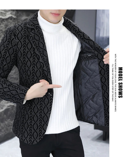 Blazer Autumn/Winter Golden Sable Velvet and Cotton Thickened Thermal Small Suit Fashion Business Men's Slim Blazer