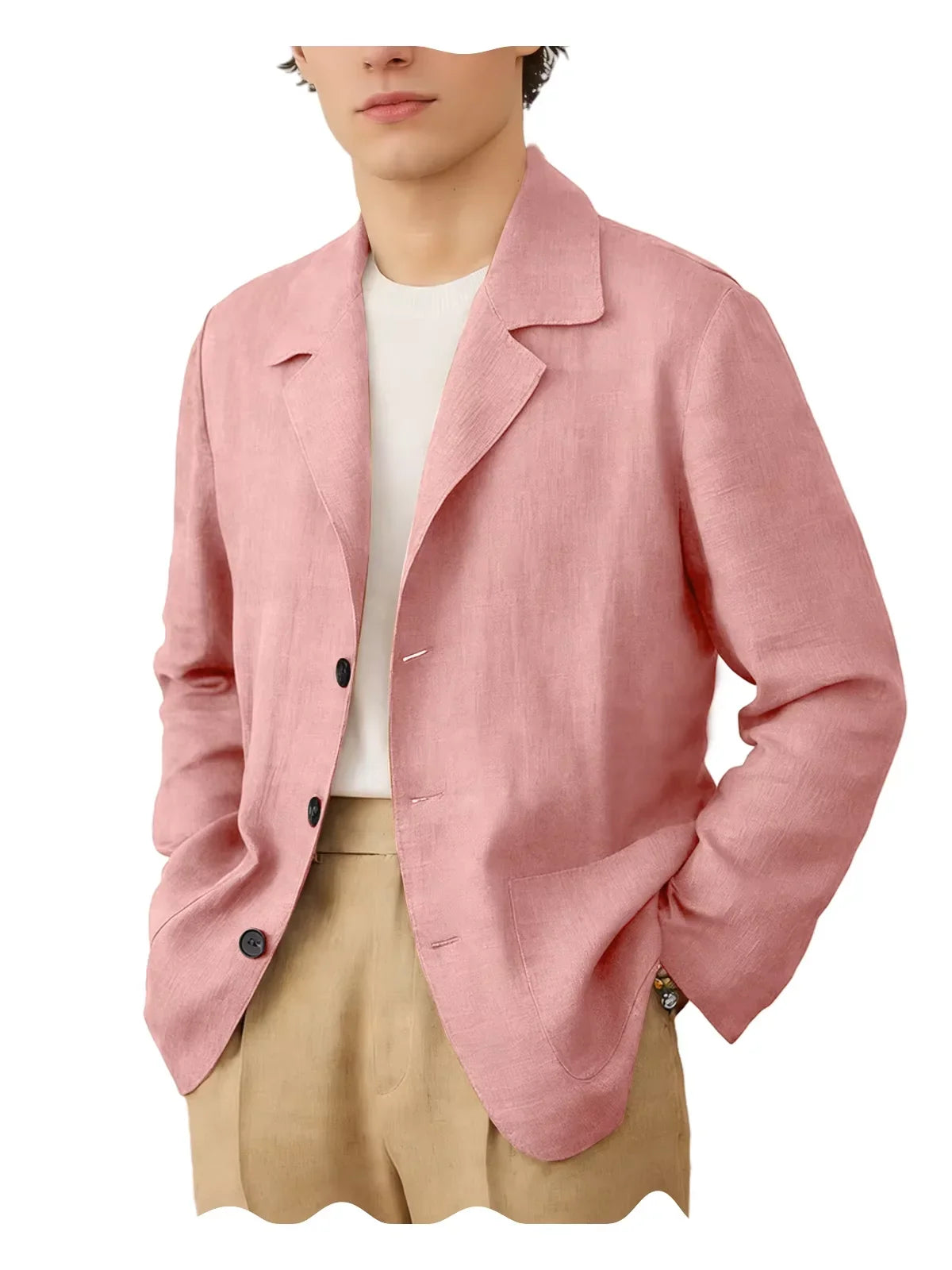 Blazer Men Linen Cotton Single Breasted Classic Fit Lightweight Summer Sport Coat for Beach and Casual Wear