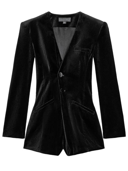 Spring 2026 Dark Style Short Velvet Suit One-Piece Pants Women Slimming Long Sleeve Business Casual Fashionable Tracksuit