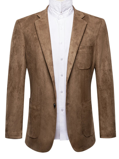 Men Faux Suede Single Blazer, 2 Button Notch Lapel Casual Sport Coat, Business Wedding Daily Formal Suit Jacket Outerwear