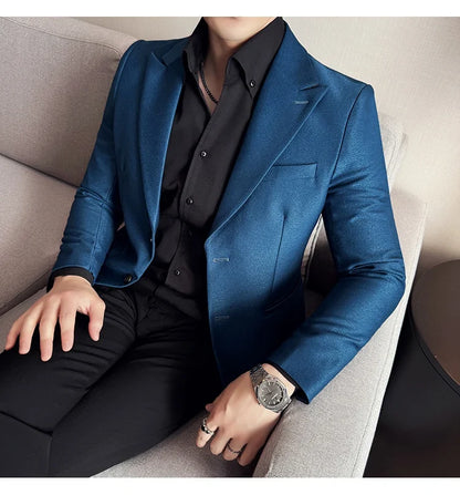High-end Shiny Business Casual Suit Jacket Men British Style Slim Fit Office Work Men Blazers Wedding Groom Dress Coats 2025
