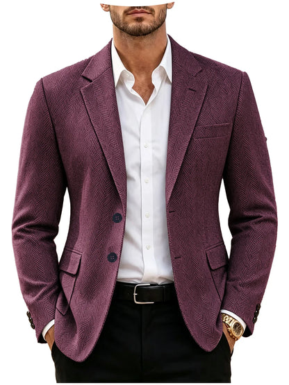 British Men's Blazer Vintage Herringbone Tweed Slim Fit Suit Jacket Wool Blend Formal Business Casual Sport Coat Wedding Office
