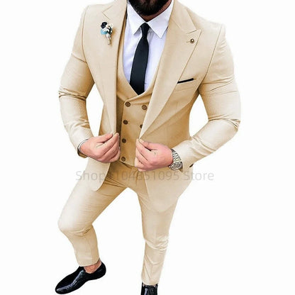 Ensemble de 3 costumes de smoking pour homme avec blazer, gilet simple boutonnage et pantalon pour mariage et occasions professionnelles décontractées