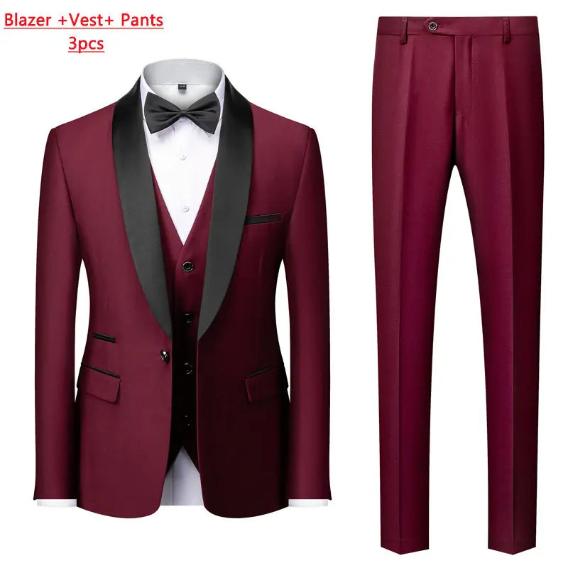 Men's Slim Fit Formal Suit Set – Blazer, Vest & Pants for Weddings & Parties