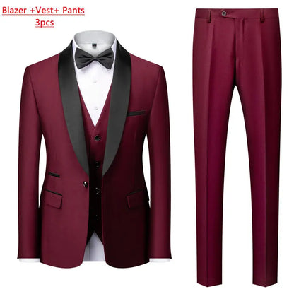 Men's Slim Fit Formal Suit Set – Blazer, Vest & Pants for Weddings & Parties