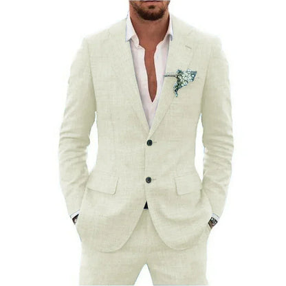 Terno de linho casual masculino, 2 peças, blazer, calça, conjunto slim fit, verão, praia, festa, casamento, baile, noivo, smokin