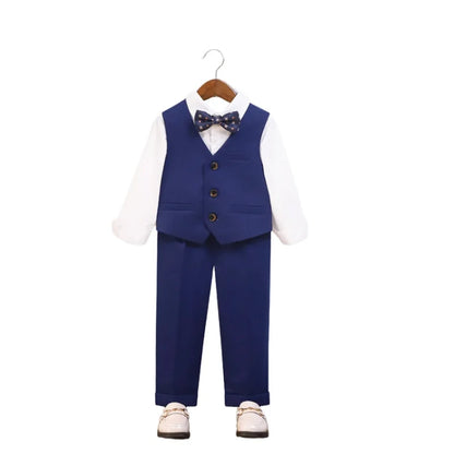 Kids Spring Autumn 5Pieces Balzer Set With Jacket Vest Pants Bowtie Brooch Boys Formal Wedding Birthday Party Suit