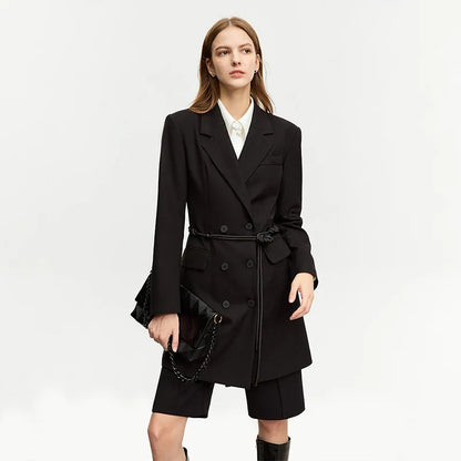 Minimalist Blazer for Woman 2026 Autumn Long Simple Basics Commuter Jacket With Waist Rope Slim Fit Blazers 12343036