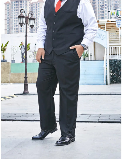 Plus Size Men's Single Breasted Suit Vest for Groom and Host – Black, Grey and Navy