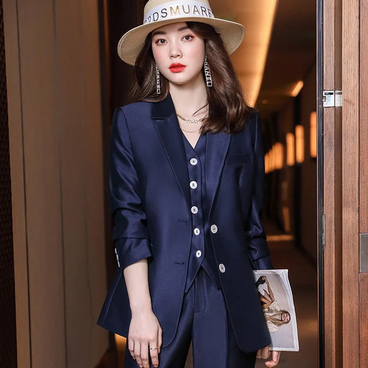 White Suit Set Women's Autumn New Large Size White Suit Jacket Vest Fashionable Stylish Goddess Temperament