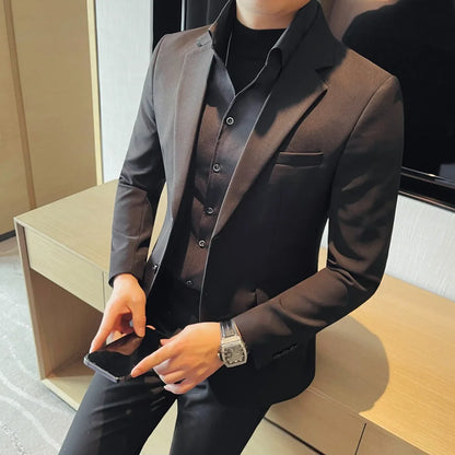 Removable Shirt Fake Two Suit Coats Men Spring Autumn Korean Slim Fit Business Casual Suit Coat Formal Social Party Prom Tuxedos