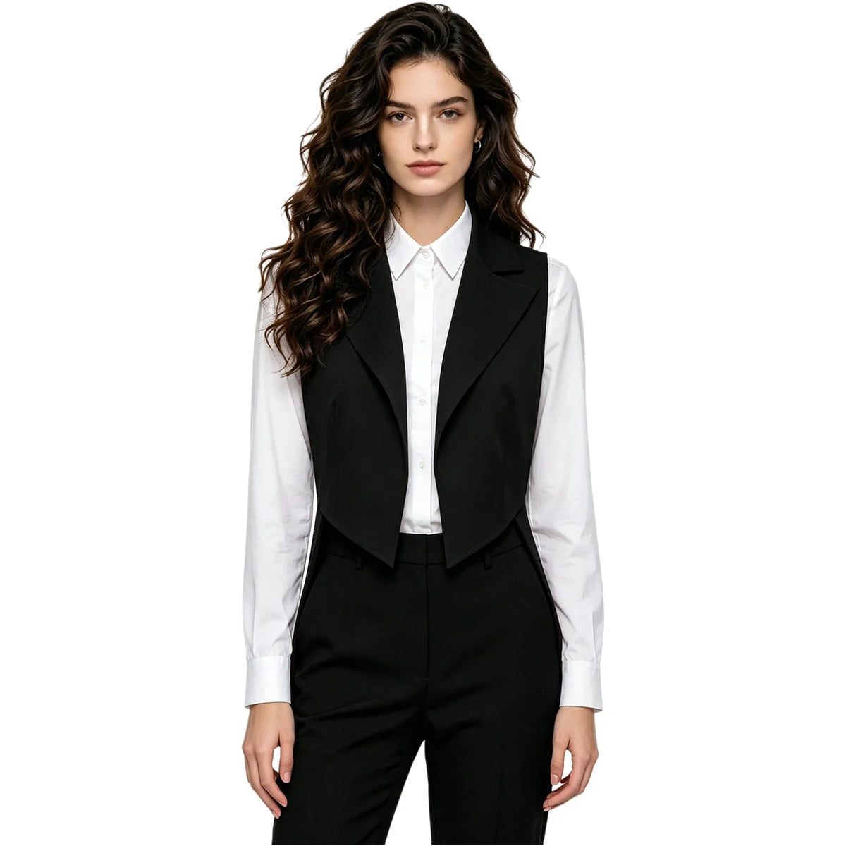 Women Vintage Tailcoat Tuxedo Waistcoat Open Front Sleeveless Jacket Lapel Satin Lining Formal Vest Nightclub Waitress Costume