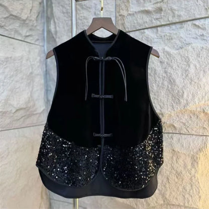 Retro Female New Patchwork Waistcoat Tops Spring Autumn Women High-end Vest Coat Ladies Fashion Casual Velvet Sleeveless Jacket