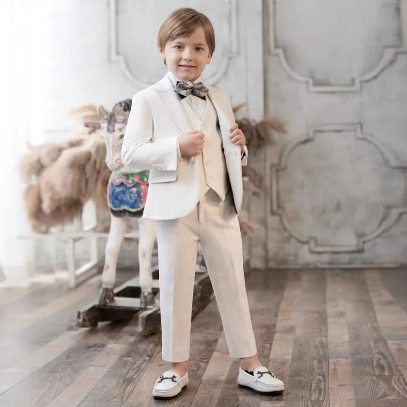 Children White Baptism 3Pieces/Set Jacket Vest Pants Ceremony Photograph Suit Boys Party Dress Kids Piano Performance Costume